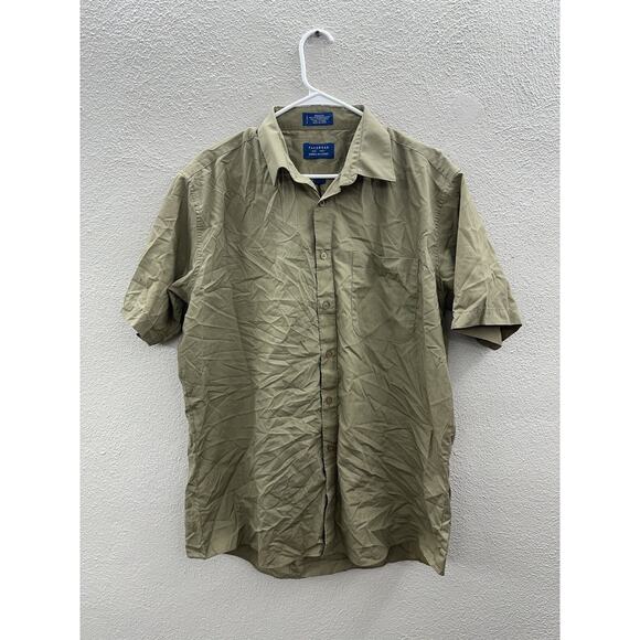 Pacewear Mens Shirt Size 17 Green Short Sleeve Button Up Wrinkle Resistant - Picture 1 of 12